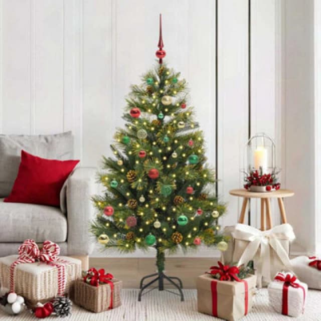 vidaXL Artificial Hinged Christmas Tree with Cones, Multicolour Balls Green 150 cm, Green 3395088