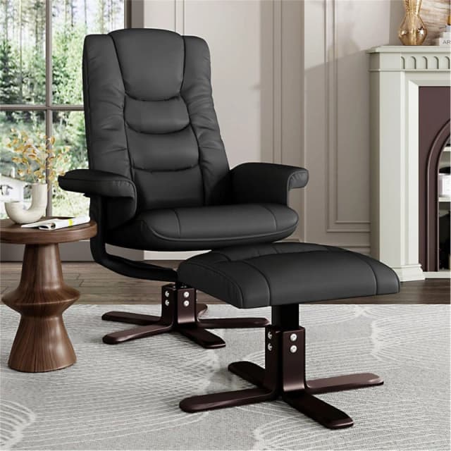 Kabinet UK Upholstered Swivel Recliner Chair with Ottoman Black unisex One size