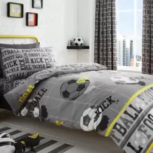 Football Print Reversible Duvet Cover Set, Grey, Single - Bedlam