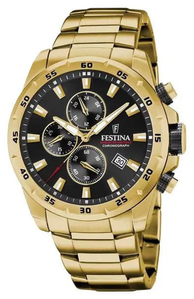 Festina F20541/4 Mens Chrono Sport Black Dial Gold PVD Watch