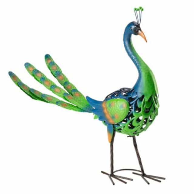 Garden Gear Metal Peacock Ornament, Bird Statue, Outdoor Painted Sculpture For Pathways, Patios & Borders, Height 58Cm