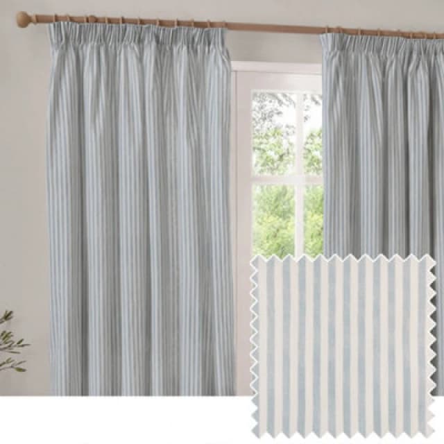 Yard Hebden Striped Cotton Pencil Pleat Curtains, Mineral Blue, (W) 117 X (D) 137Cm