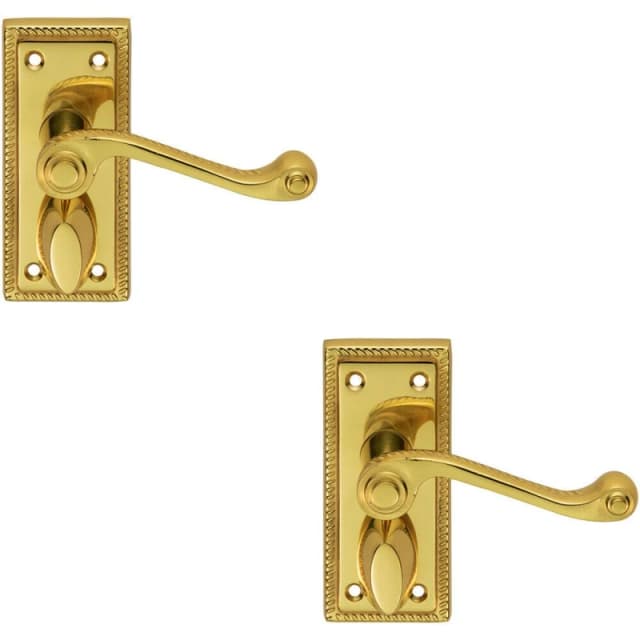 Loops 2x PAIR Reeded Design Scroll Lever on Bathroom Backplate 112 x 48mm Brass Metallics