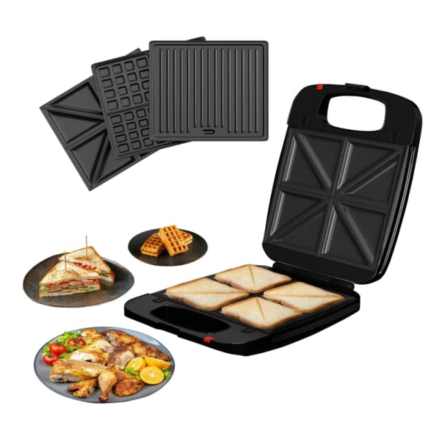 DMD Collective 4-Slice Family Sandwich Toastie Maker, Grill & Waffle Maker, Cool Touch Housing, Auto Shut Off Black