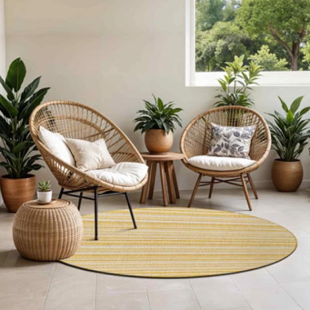 Livabliss Round In- & Outdoor Global Saffron Kavita Area Rug 160 X 160 Cm - Easy To Clean, Perfect For Balcony, Kitchen Or Dining Room