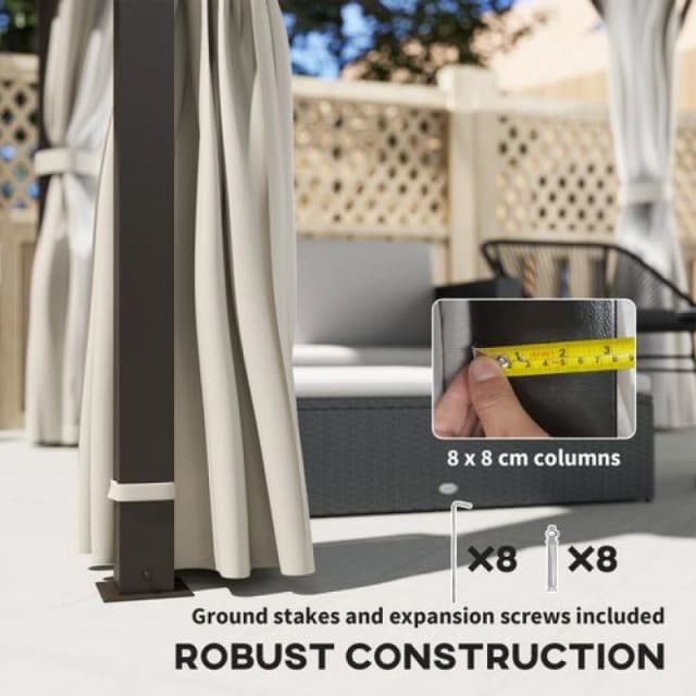 Outsunny 3 x 3(m) Hardtop Gazebo with Metal Roof, Netting and Curtains Beige