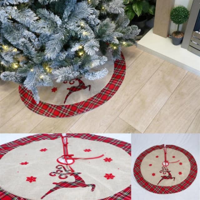 Shatchi Christmas Tree Skirt Snowflakes Printed Pattern Burlap Hessian Linen Cover Floor Mat ,4pcs Brown