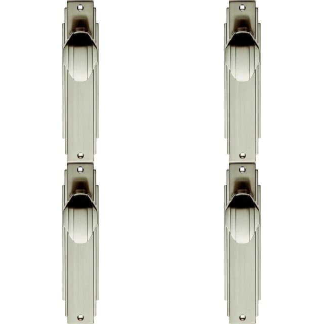 Loops 4x PAIR Line Detailed Door Knob on Latch Backplate 205 x 45mm Satin Nickel Metallics