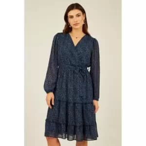Mela London Blue Animal Print Midi Wrap Dress - Blue