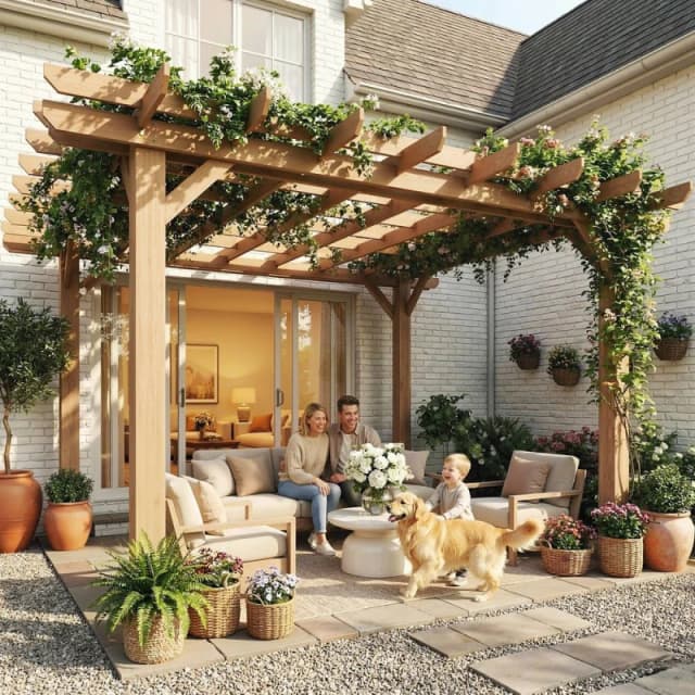 OUTSUNNY 3.6 x 3.6m Graden Pergola Kit, Wooden Grape Trellis, Dark Brown Dark Brown Unisex