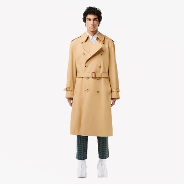 Lacoste Mens Water-Resistant Double-Breasted Belted Trench Coat Croissant male XS