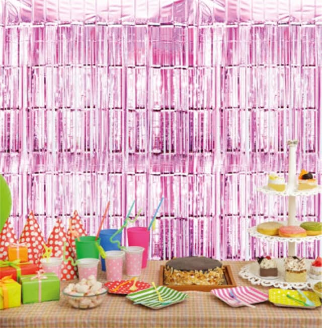 CHEETAHL Pink Foil Fringe Shimmer Tinsel Curtain Party Event Backdrop 1m Wide x 2.5m Drop ELV-564958