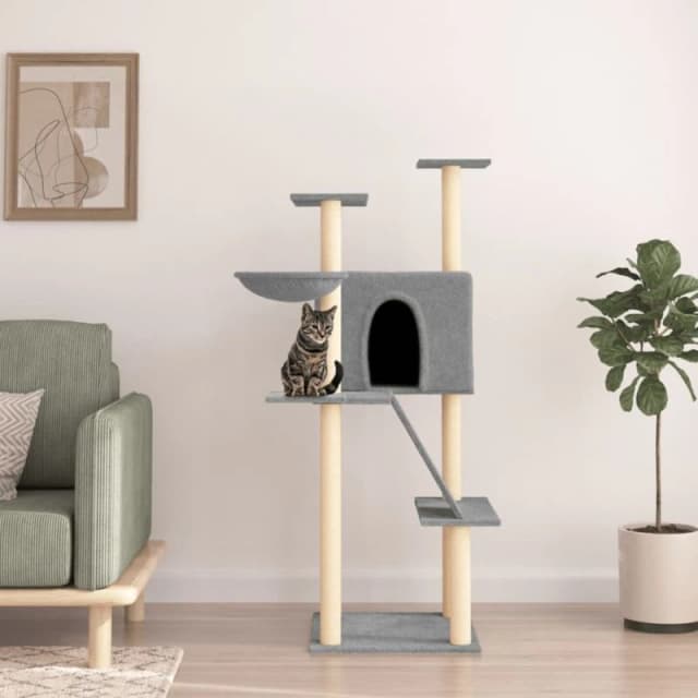 vidaXL Cat Tree w/ Sisal Scratching Posts Light Grey 143cm, Grey 171730