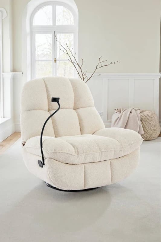 More4Homes Chicago Swivel & Rocker Manual Recliner Chair In Beige Boucle