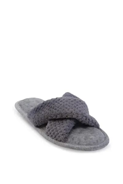 Totes Popcorn Cross Strap Open Toe Slippers Pale Grey