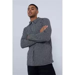 I Saw It First Black & White Jacquard Long Sleeve Polo - Black