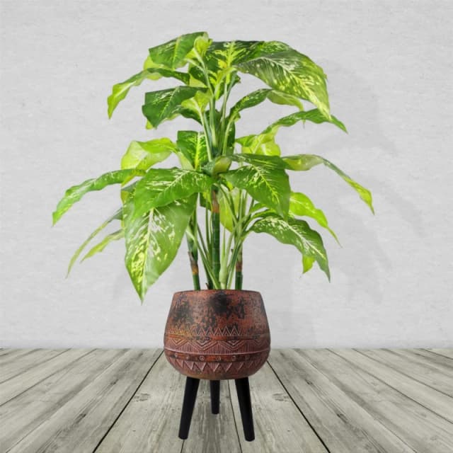 Leaf Large Composite Brown / Black Planter with Stand Dark Brown