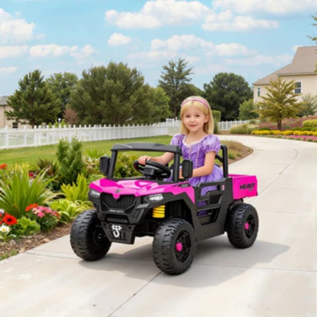 Aiyaplay 12V Kids Ride On Car, Kids Utv With Electric Dump Bed, Pink