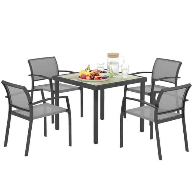 Outsunny 5 Piece Garden Furniture Set with 4 Stackable Armchairs, Grey 84G-551V00GY