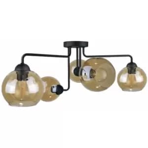 Keter Monde Multi Arm Semi Flush Ceiling Light Black, 70cm, 5x E27