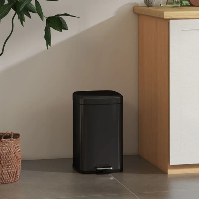 HOMCOM 12L Kitchen Pedal Bin, Metal Rubbish Bin with Soft-close Lid Black