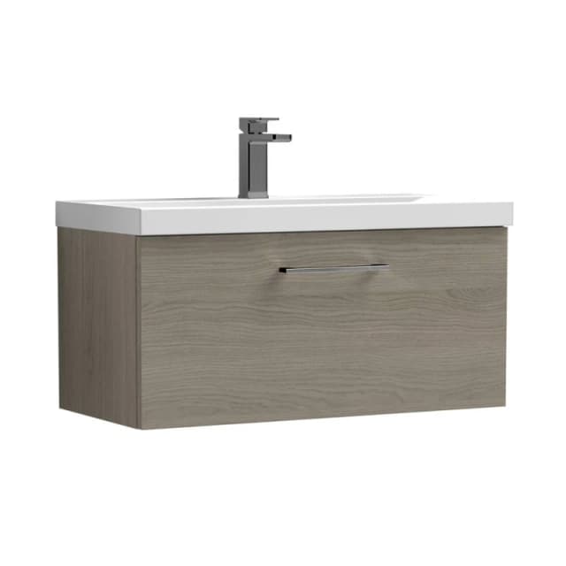 Balterley 800mm Wall Hung 1 Drawer Vanity Basin Unit, Mid Oak, Pewter Handle in Brown Brown Unisex