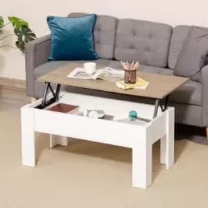 Homcom Table With Extending Table Top Floating Desk With Hidden Storage White And Oak