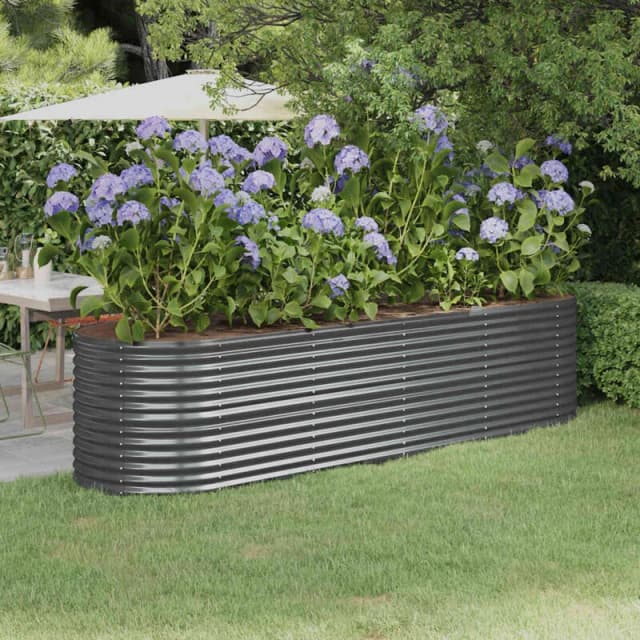vidaXL Garden Raised Bed Powder-coated Steel 296x80x68cm Anthracite, Grey 318961