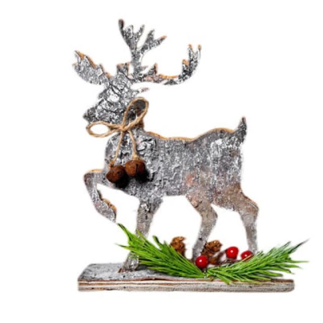 Shatchi 20cm Reindeer Shape Birch Bark Wooden Christmas Table Top Decoration Silver