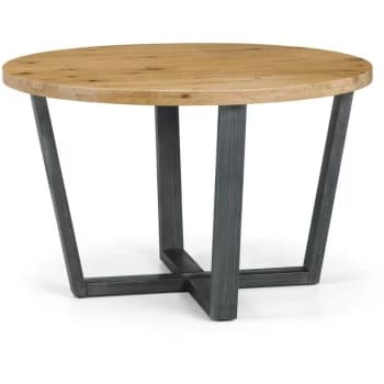 Rustic Industrial Style Soild Oak Round Table With Metal Legs - Inez