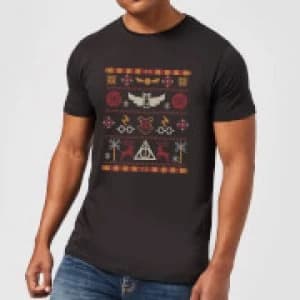 Harry Potter Knit Mens Christmas T-Shirt - Black