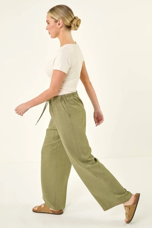 Roman Womens Petite Pull On Woven Trouser in Khaki Size: 16 Khaki Female 16