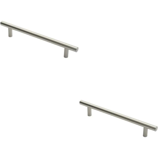 Loops 2x Straight T Bar Door Pull Handle 400 x 19mm 300mm Fixing Centres Satin Steel Metallics unisex
