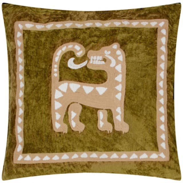 Dynasty Tiger Embroidered Chenille Cushion Amber Green, Amber Green / 50 x 50cm / Polyester Filled