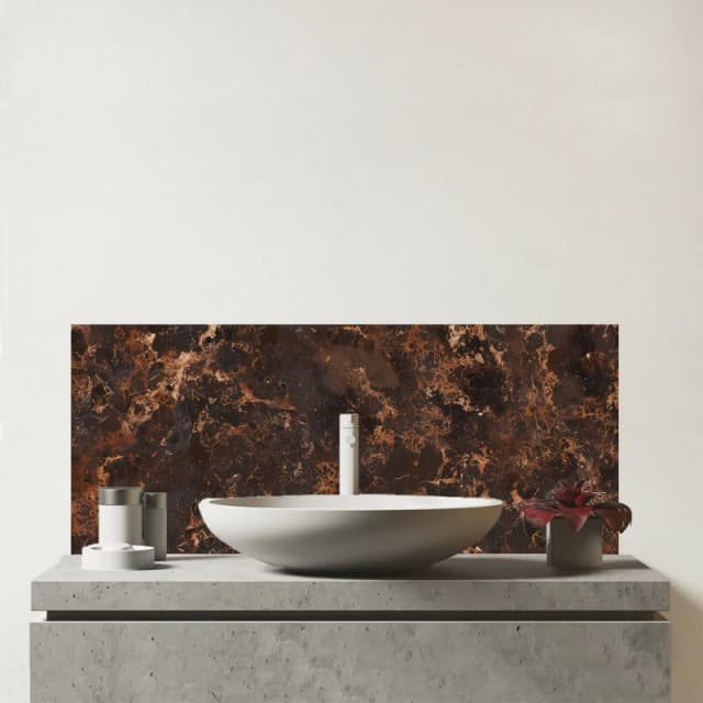 Warren Reed - Designer Browns Quartz Effect Glass Bathroom Splashback in Brown Brown Unisex