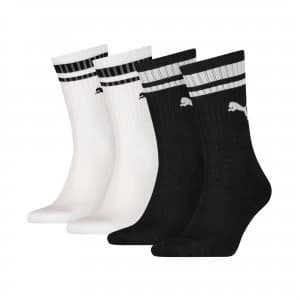 Womens PUMA Heritage Striped Crew Socks 4 Pack, Black/White, size 9-11, Clothing