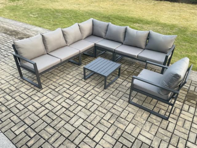 Fimous Outdoor Garden Furniture Patio Lounge Corner Sofa Aluminium Set with Square Coffee Table Chair Dark Grey Dark Grey Unisex