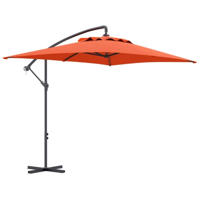Outsunny 3m Cantilever Parasol with Cross Base - Crank Handle - 6 Ribs - Orange TJ Hughes 5063603016866