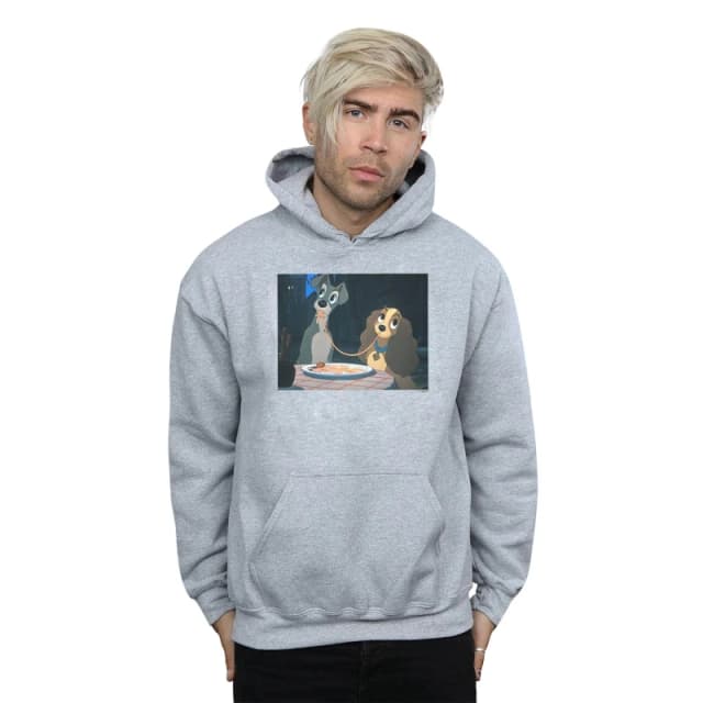 Disney Men Lady And The Tramp Spaghetti Slurp Hoodie in Grey Size: Small Grey S Male 5059114360659