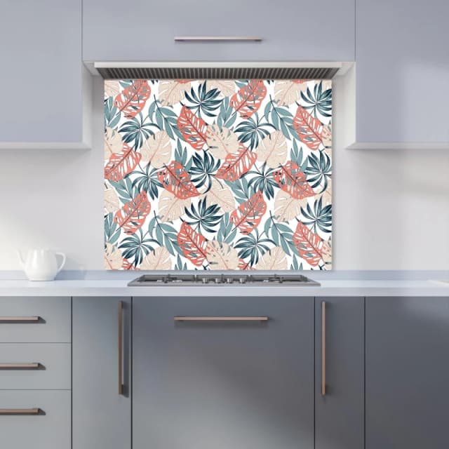Warren Reed - Designer Tropical Leaf Pattern Kitchen Splashback in Green Size: 900mm x 650mm Green Unisex 900mm x 650mm