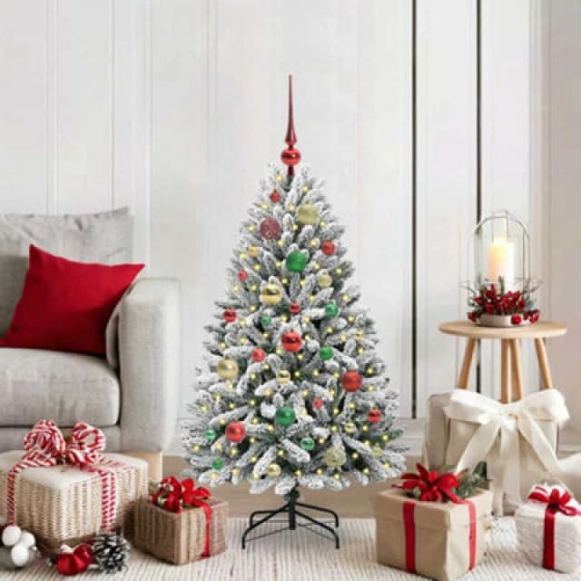 vidaXL Artificial Christmas Tree Green and White 120cm PVC and Metal, Green 3395738