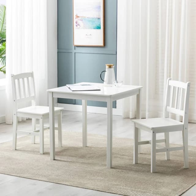 MCC Direct Solid Wooden Kitchen Dining Table and 2 Chairs White