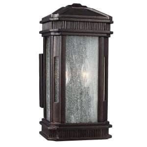 2 Light Outdoor Small Wall Lantern Light Bronze IP44, E14