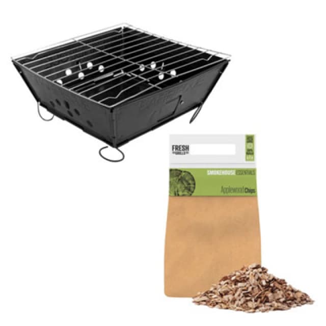 MonsterShop Portable Folding Bbq & Applewood Wood Chips Barbecue Grill Foldable Tabletop
