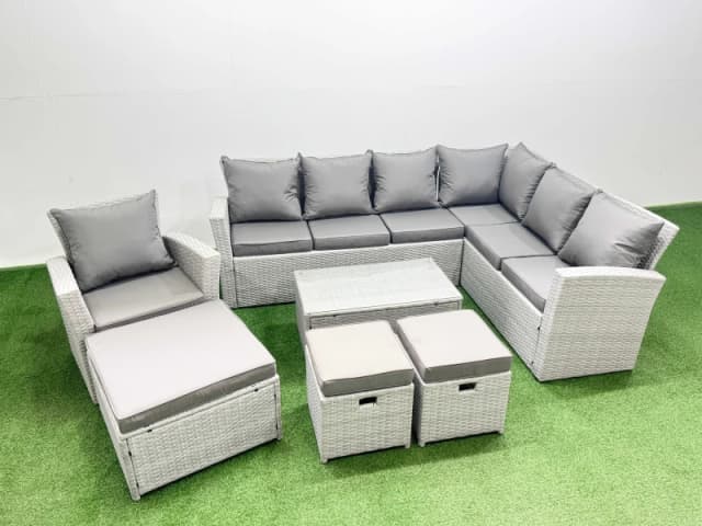 Fimous Garden Outdoor Rattan Furniture Set 10 Seater Rattan Garden Sofa Set in Light Grey Light Grey Unisex
