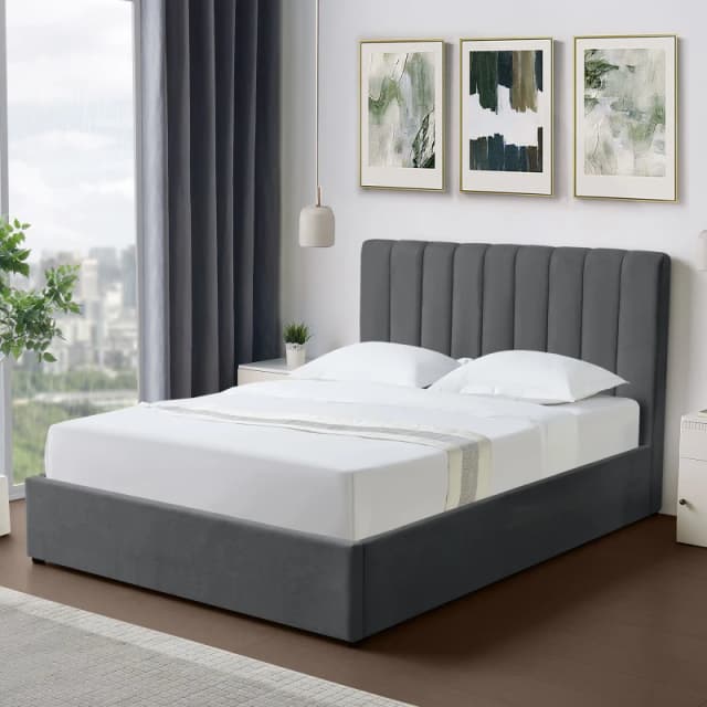 Artemis Home Evelynne Fabric 135cm Double Ottoman Bed Frame with Storage in Dark Grey Dark Grey Unisex Double
