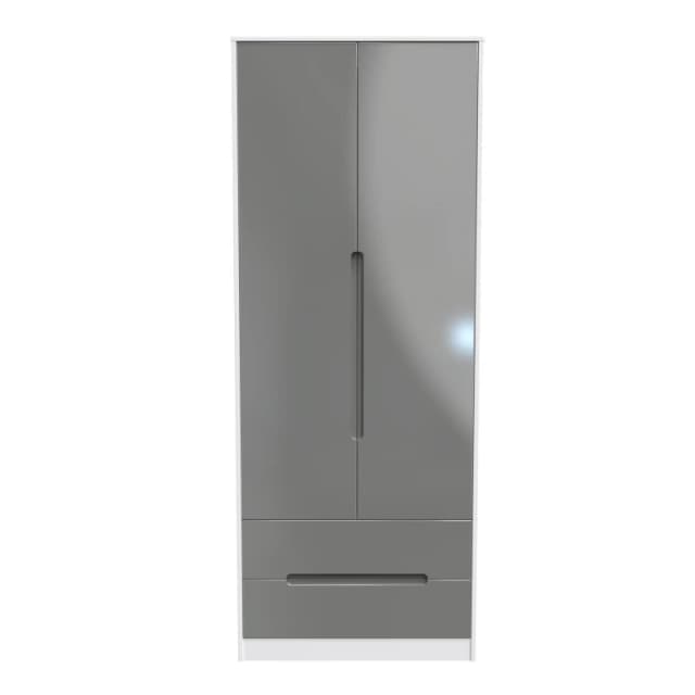 Turin 2 Door 2 Drawer Wardrobe In Grey Gloss & White (Ready Assembled)