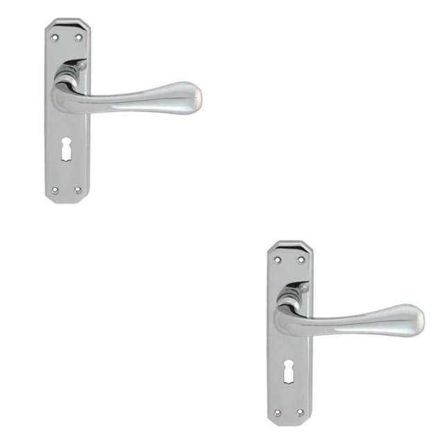 Loops 2x PAIR Heavy Duty Handle on Angular Lock Backplate 180 x 40mm Polished Chrome Multi