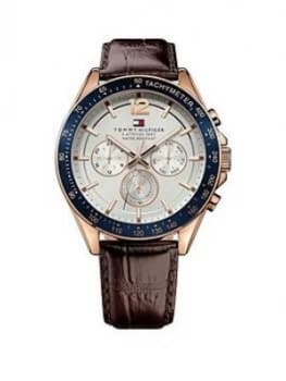 Tommy Hilfiger White Multi Dial Brown Leather Strap Watch