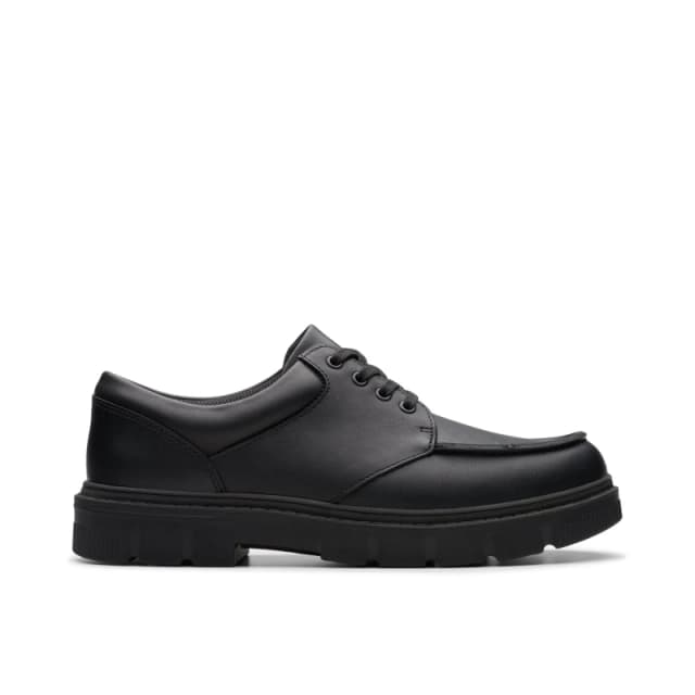 Clarks Lorcam Edge Youth Black Leather Shoes Black